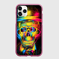 Чехол iPhone 11 Pro матовый Череп-анаглиф, цвет: 3D-малиновый