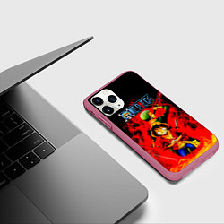 Чехол iPhone 11 Pro матовый Зоро и Луффи в огне One Piece, цвет: 3D-малиновый — фото 2