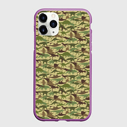 Чехол iPhone 11 Pro матовый Динозавры камуфляж, цвет: 3D-фиолетовый