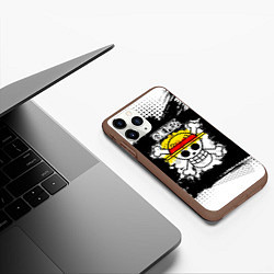 Чехол iPhone 11 Pro матовый Весёлый Роджер пиратов Соломенной Шляпы, цвет: 3D-коричневый — фото 2
