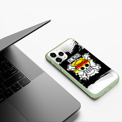 Чехол iPhone 11 Pro матовый Весёлый Роджер пиратов Соломенной Шляпы, цвет: 3D-салатовый — фото 2