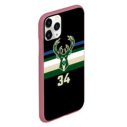 Чехол iPhone 11 Pro матовый Milwaukee Bucks форма Яннис Адетокумбо, цвет: 3D-малиновый — фото 2