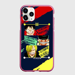 Чехол iPhone 11 Pro матовый Луффи, Зоро и Санджи One Piece, цвет: 3D-малиновый