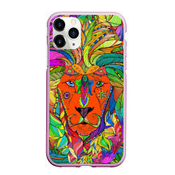 Чехол iPhone 11 Pro матовый Лев шаман, цвет: 3D-розовый