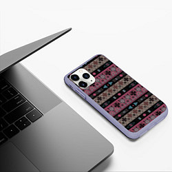 Чехол iPhone 11 Pro матовый Этнический полосатый орнамент, цвет: 3D-светло-сиреневый — фото 2