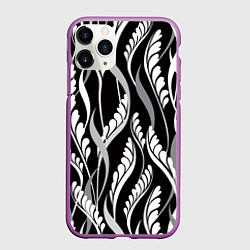 Чехол iPhone 11 Pro матовый Листья в черно-Белом Цвете, цвет: 3D-фиолетовый