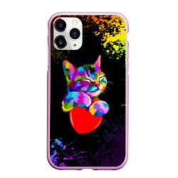 Чехол iPhone 11 Pro матовый РАДУЖНЫЙ КОТИК RAINBOW KITTY, цвет: 3D-розовый