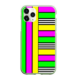 Чехол iPhone 11 Pro матовый Полосатый неоновый модный узор, цвет: 3D-салатовый