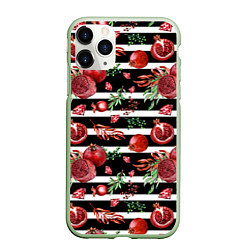 Чехол iPhone 11 Pro матовый Гранаты и рубины на фоне полос, цвет: 3D-салатовый