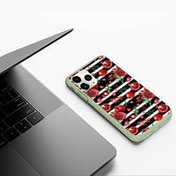 Чехол iPhone 11 Pro матовый Гранаты и рубины на фоне полос, цвет: 3D-салатовый — фото 2