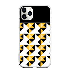 Чехол iPhone 11 Pro матовый Черно-желтый геометрический, цвет: 3D-белый