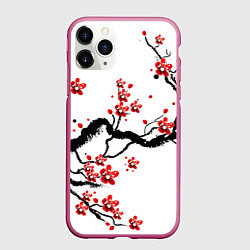 Чехол iPhone 11 Pro матовый САКУРА ЦВЕТЁТ И БЛАГАУХАЕТ, цвет: 3D-малиновый