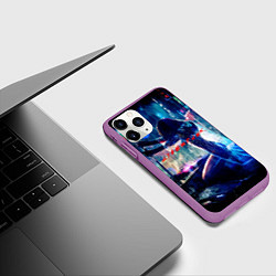 Чехол iPhone 11 Pro матовый Cyberpunk девушка с катаной, цвет: 3D-фиолетовый — фото 2