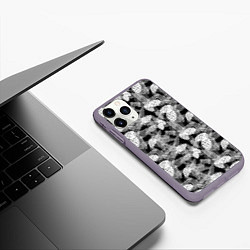 Чехол iPhone 11 Pro матовый Черно-белый узор шишки, цвет: 3D-серый — фото 2