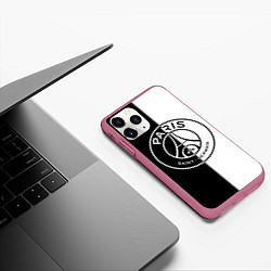 Чехол iPhone 11 Pro матовый ФК ПСЖ PSG BLACK & WHITE, цвет: 3D-малиновый — фото 2