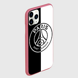 Чехол iPhone 11 Pro матовый ФК ПСЖ PSG BLACK & WHITE, цвет: 3D-малиновый — фото 2
