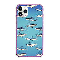 Чехол iPhone 11 Pro матовый Акулы Паттерн, цвет: 3D-фиолетовый