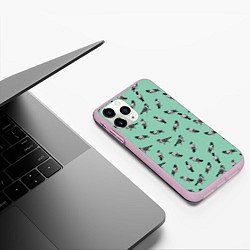 Чехол iPhone 11 Pro матовый Голуби на зеленом, цвет: 3D-розовый — фото 2