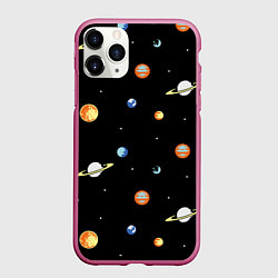 Чехол iPhone 11 Pro матовый Планеты в космосе, цвет: 3D-малиновый