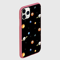 Чехол iPhone 11 Pro матовый Планеты в космосе, цвет: 3D-малиновый — фото 2