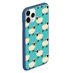 Чехол iPhone 11 Pro матовый Овечки паттерн на бирюзовом, цвет: 3D-тёмно-синий — фото 2