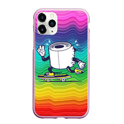 Чехол iPhone 11 Pro матовый Туалетная бумага на скейте, цвет: 3D-розовый