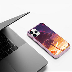 Чехол iPhone 11 Pro матовый Закат в аниме стиле, цвет: 3D-розовый — фото 2