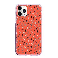Чехол iPhone 11 Pro матовый Шахматы паттерн, цвет: 3D-розовый