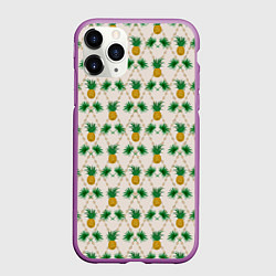 Чехол iPhone 11 Pro матовый Узор ретро Ананасы, цвет: 3D-фиолетовый