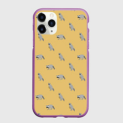 Чехол iPhone 11 Pro матовый Еноты паттерн, цвет: 3D-фиолетовый