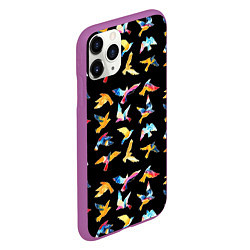 Чехол iPhone 11 Pro матовый Акварельные птица, цвет: 3D-фиолетовый — фото 2
