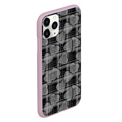 Чехол iPhone 11 Pro матовый Черно-серый клетчатый узор, цвет: 3D-розовый — фото 2