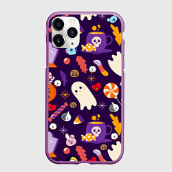 Чехол iPhone 11 Pro матовый HALLOWEEN BTS BT21 PATTERN БТ21 БТС ХЕЛЛОУИН, цвет: 3D-фиолетовый