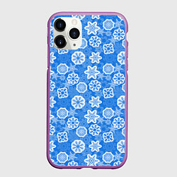 Чехол iPhone 11 Pro матовый Снежные Новогодние Узоры, цвет: 3D-фиолетовый