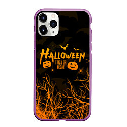 Чехол iPhone 11 Pro матовый HALLOWEEN FOREST BATS ЛЕТУЧИЕ МЫШИ В ЛЕСУ ХЕЛЛОУИН, цвет: 3D-фиолетовый