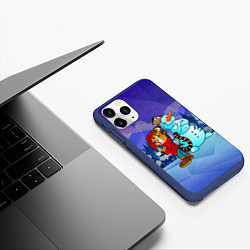Чехол iPhone 11 Pro матовый Тигр и снеговик Новогодние, цвет: 3D-тёмно-синий — фото 2