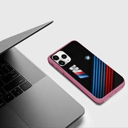 Чехол iPhone 11 Pro матовый BMW STRIPE, цвет: 3D-малиновый — фото 2