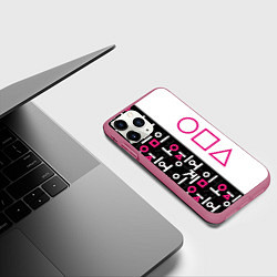 Чехол iPhone 11 Pro матовый Игра в кальмара: Стражи, цвет: 3D-малиновый — фото 2
