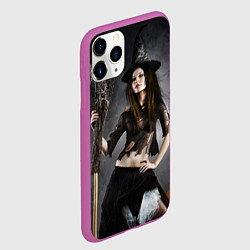 Чехол iPhone 11 Pro матовый Милая ведьма с метлой, цвет: 3D-фиолетовый — фото 2