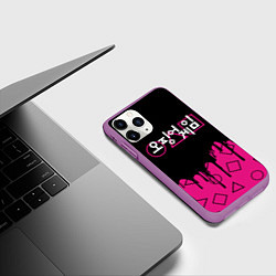 Чехол iPhone 11 Pro матовый Игра в кальмара: Логотип, цвет: 3D-фиолетовый — фото 2