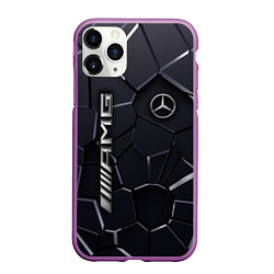 Чехол iPhone 11 Pro матовый Mercedes AMG 3D плиты, цвет: 3D-фиолетовый