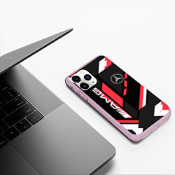 Чехол iPhone 11 Pro матовый MERCEDES-BENZ AMG GEOMETRY STRIPES RED, цвет: 3D-розовый — фото 2