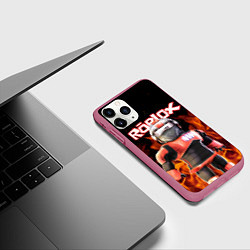 Чехол iPhone 11 Pro матовый ROBLOX FIRE РОБЛОКС ОГОНЬ ПОЖАРНЫЙ, цвет: 3D-малиновый — фото 2