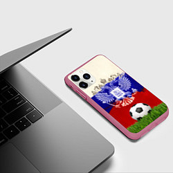Чехол iPhone 11 Pro матовый Российский футбол, цвет: 3D-малиновый — фото 2