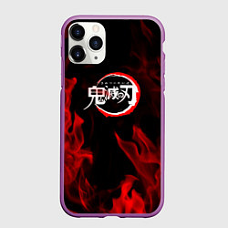 Чехол iPhone 11 Pro матовый Клинок рассекающий демонов пламя, цвет: 3D-фиолетовый