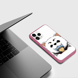 Чехол iPhone 11 Pro матовый Гинтоки Саката и песик Гинтама, цвет: 3D-малиновый — фото 2
