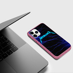 Чехол iPhone 11 Pro матовый METALLICA BLUE FLASH МЕТАЛЛИКА СИНИЕ МОЛНИИ, цвет: 3D-малиновый — фото 2