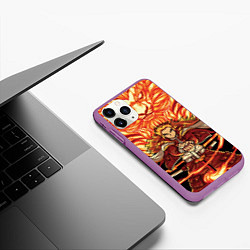 Чехол iPhone 11 Pro матовый Пламенный столб Ренгоку Кенджуро, цвет: 3D-фиолетовый — фото 2
