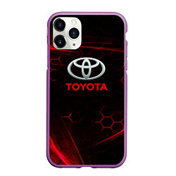 Чехол iPhone 11 Pro матовый Toyota Неоновые соты, цвет: 3D-фиолетовый