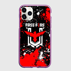 Чехол iPhone 11 Pro матовый Free Fire: Брызги и капли красок, цвет: 3D-фиолетовый